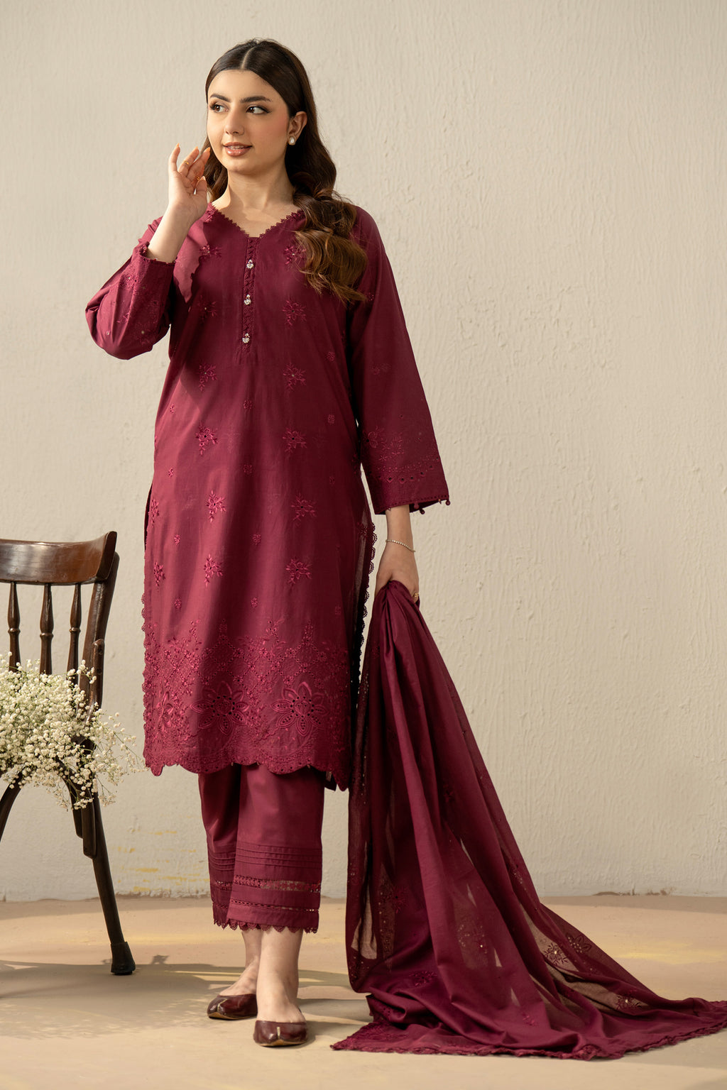 EMBROIDERED CHIKANKARI LAWN STITCHED 3 PIECE SUIT