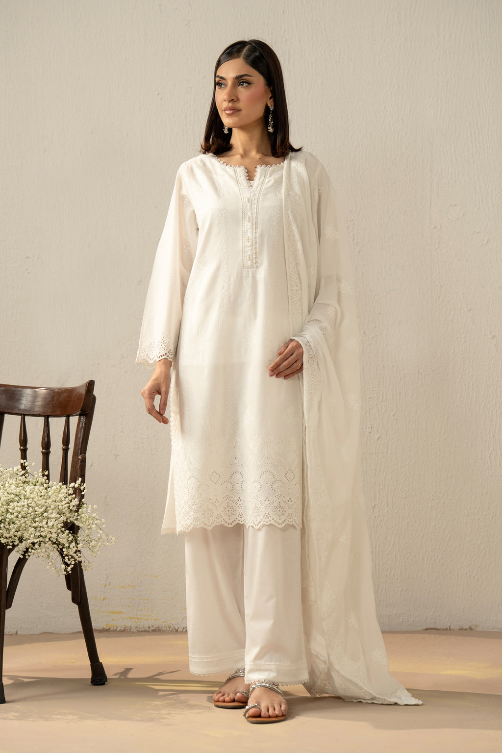 EMBROIDERED CHIKANKARI LAWN STITCHED 3 PIECE SUIT