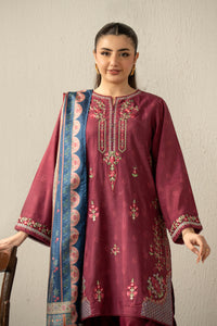 EMBROIDERED RAW SILK STITCHED 3 PIECE SUIT