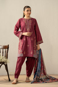 EMBROIDERED RAW SILK STITCHED 3 PIECE SUIT