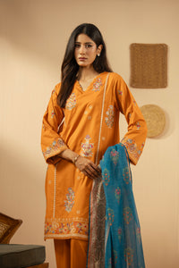 EMBROIDERED CAMBRIC STITCHED 3 PIECE SUIT