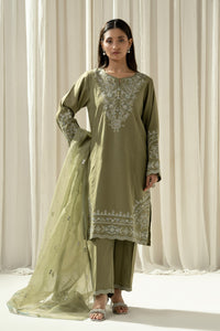 EMBROIDERED RAW SILK STITCHED 3 PIECE SUIT
