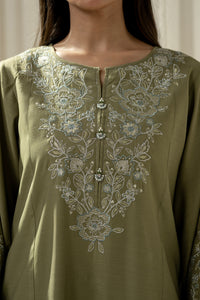 EMBROIDERED RAW SILK STITCHED 3 PIECE SUIT