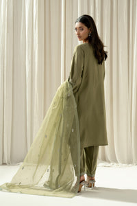 EMBROIDERED RAW SILK STITCHED 3 PIECE SUIT