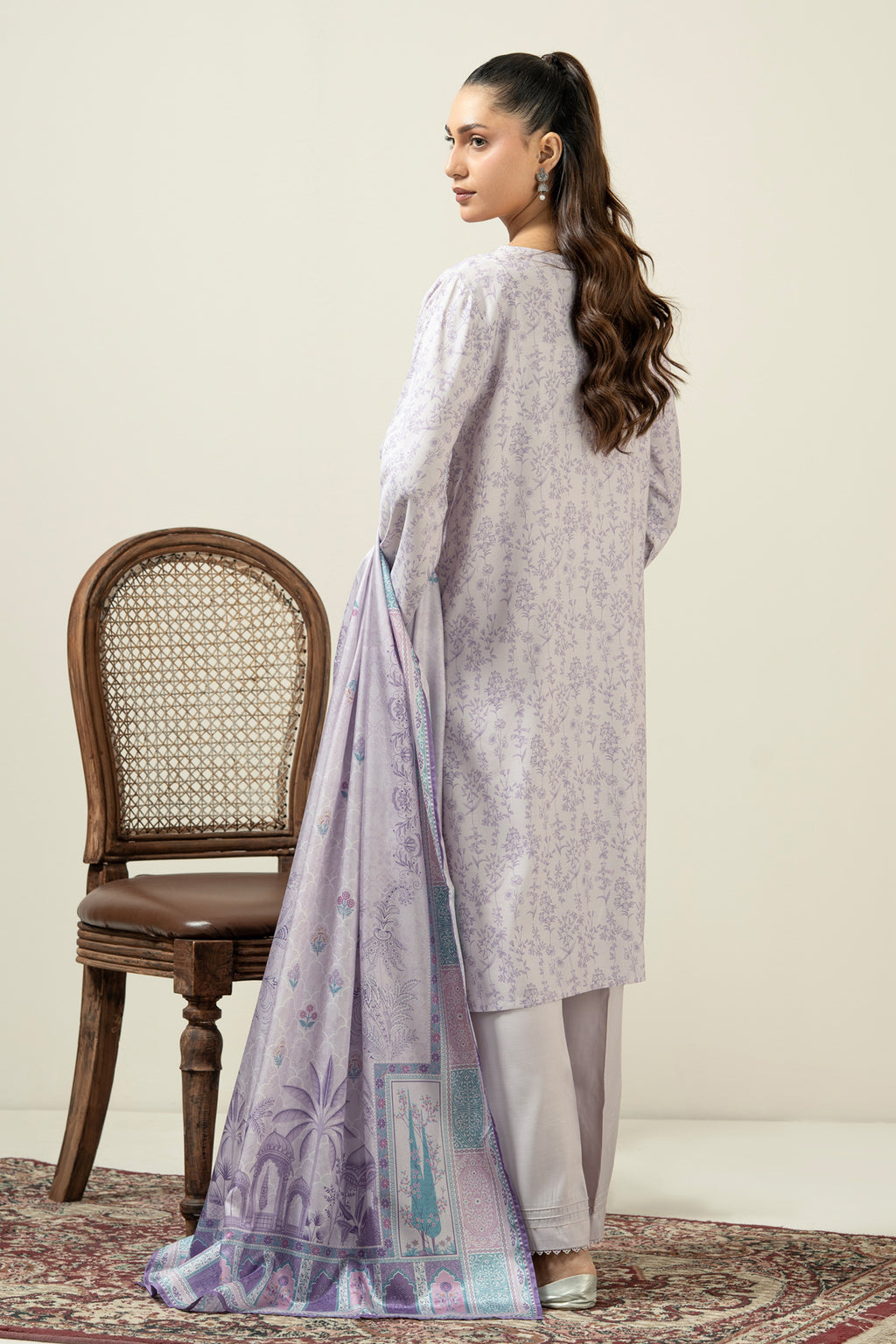EMBROIDERED RAW SILK STITCHED 3 PIECE SUIT