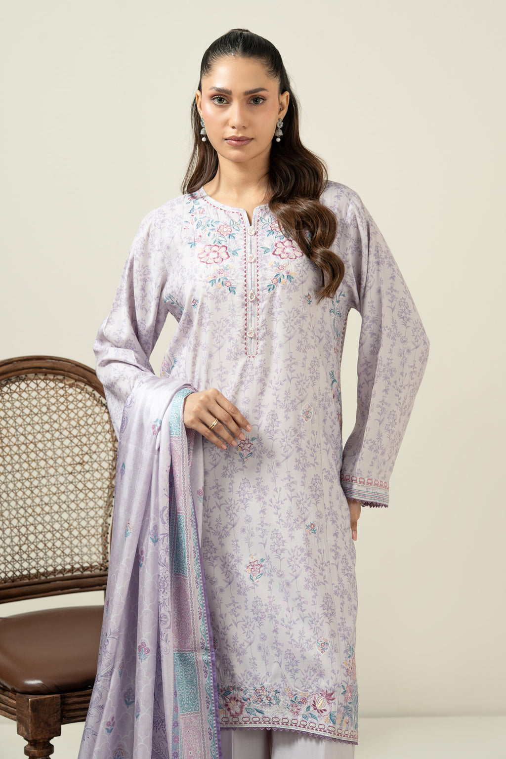 EMBROIDERED RAW SILK STITCHED 3 PIECE SUIT