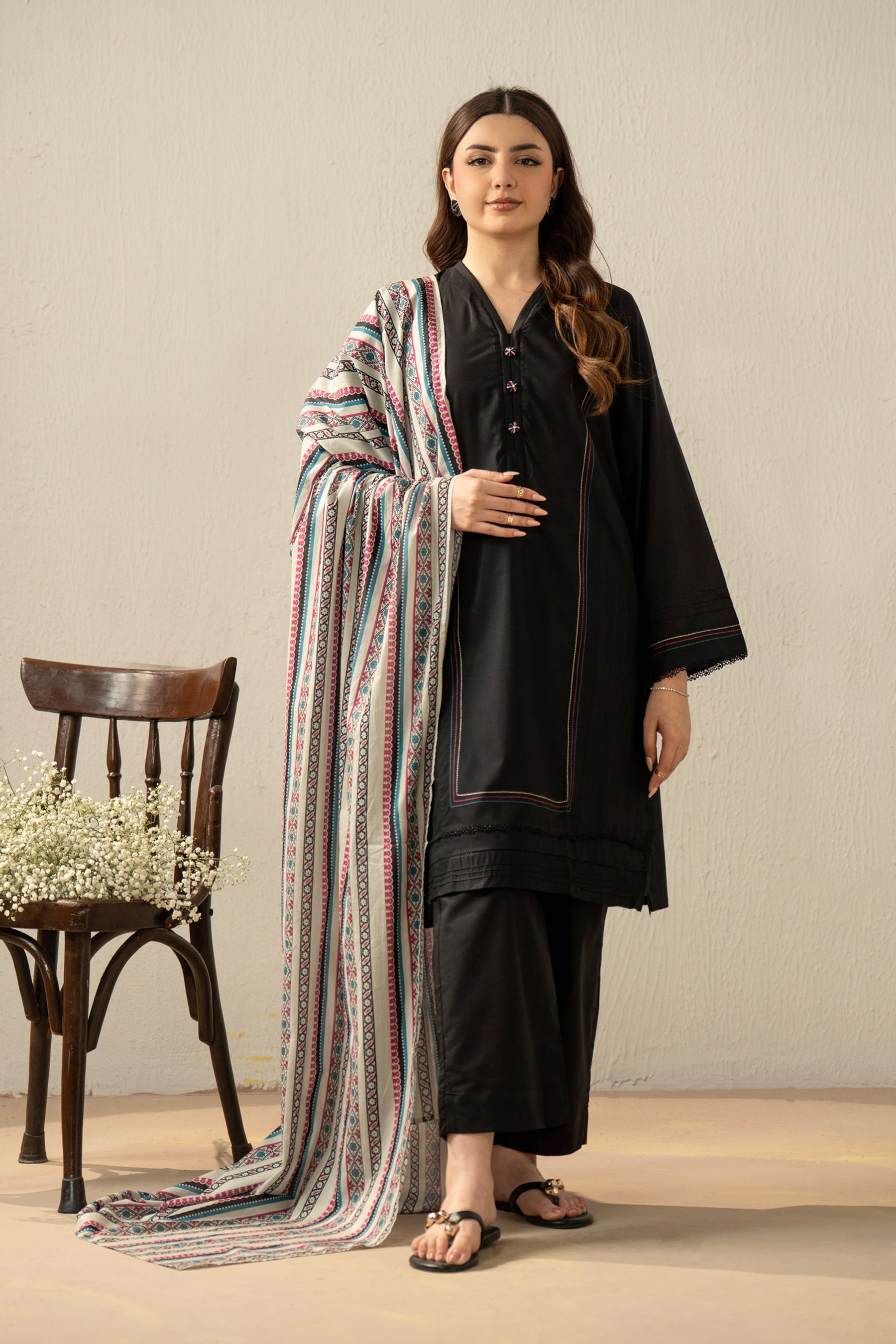 STYLIZED CAMBRIC STITCHED 3 PIECE SUIT
