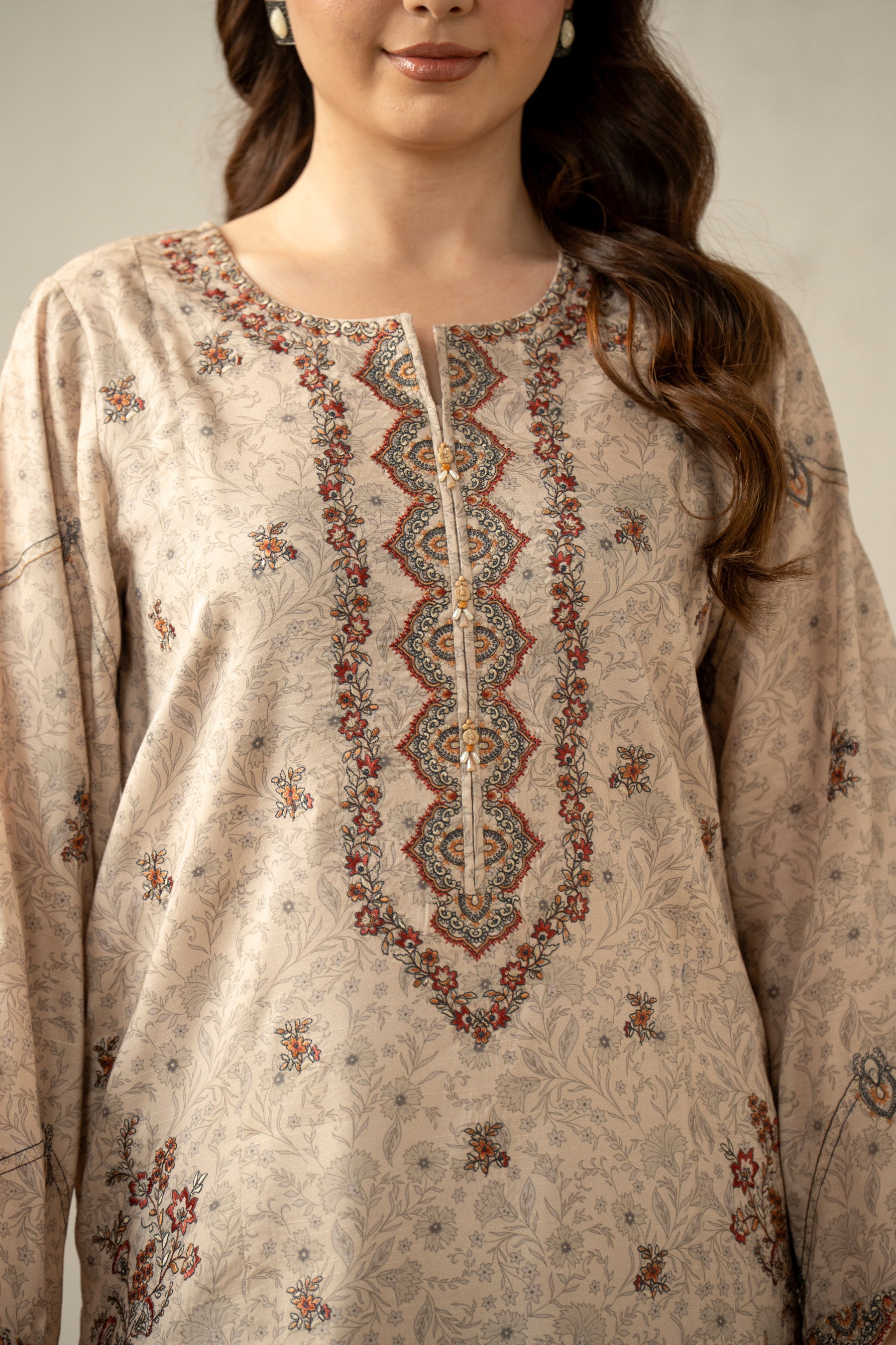 EMBROIDERED RAW SILK STITCHED 3 PIECE SUIT