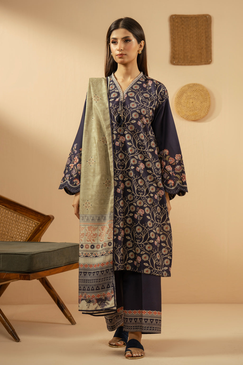 PRINTED POLY CAMBRIC STITCHED 3 PIECE SUIT