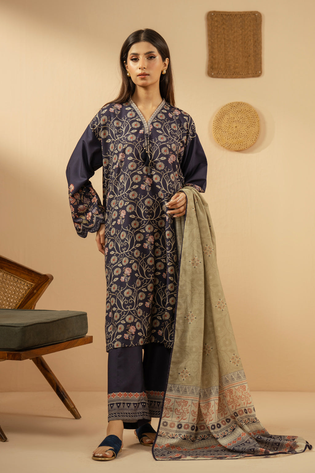 PRINTED POLY CAMBRIC STITCHED 3 PIECE SUIT