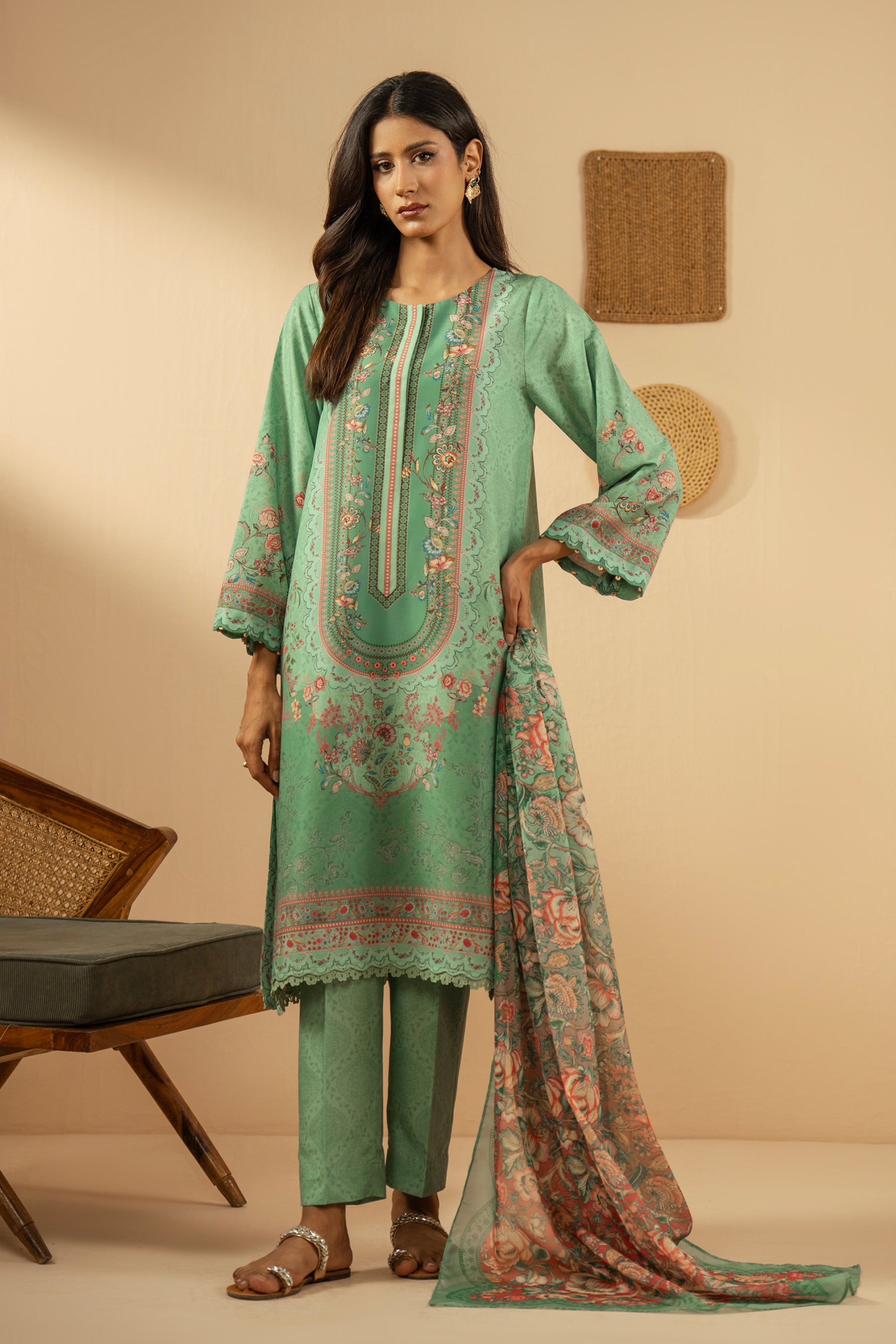 PRINTED POLY CAMBRIC STITCHED 3 PIECE SUIT