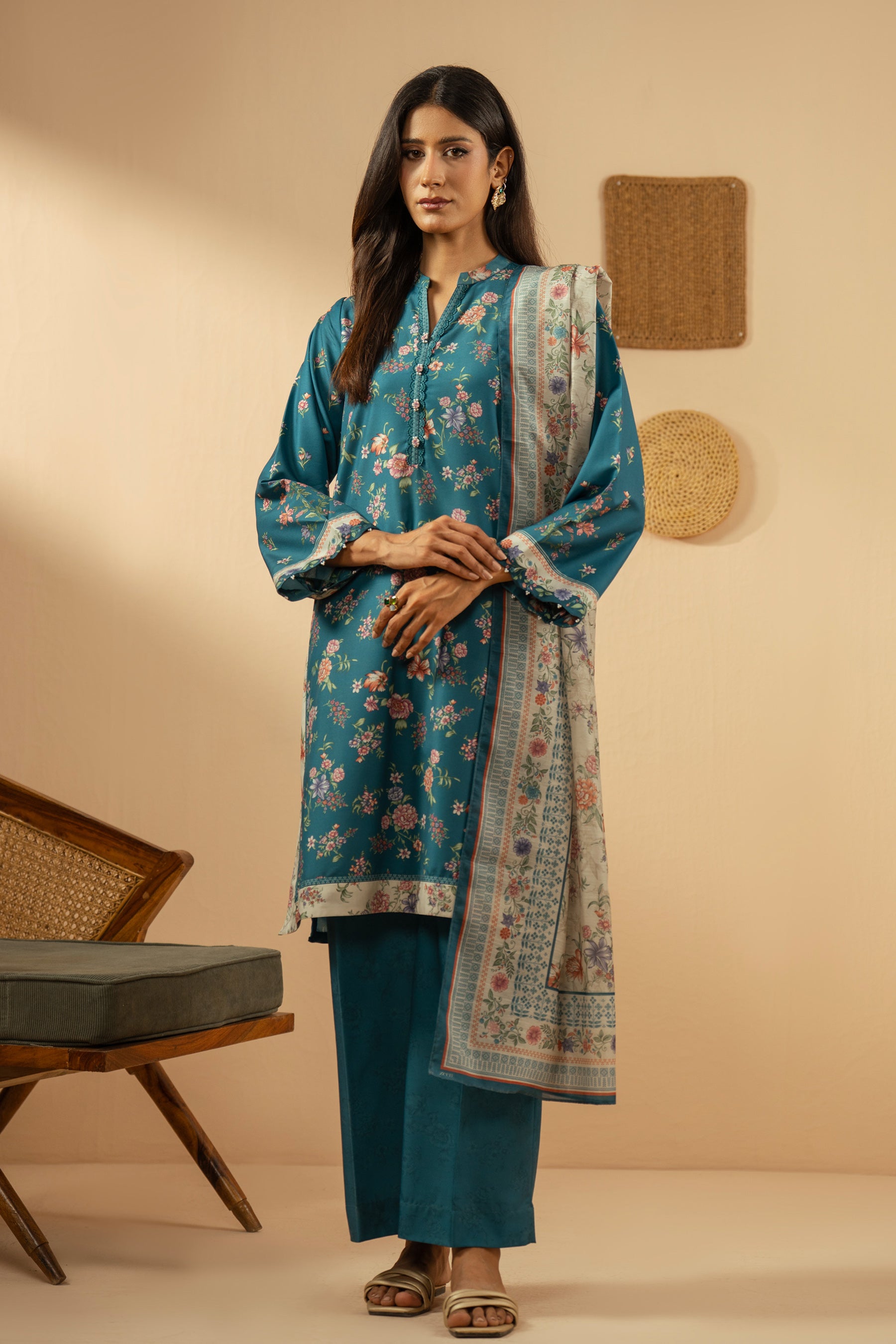 PRINTED POLY CAMBRIC STITCHED 3 PIECE SUIT