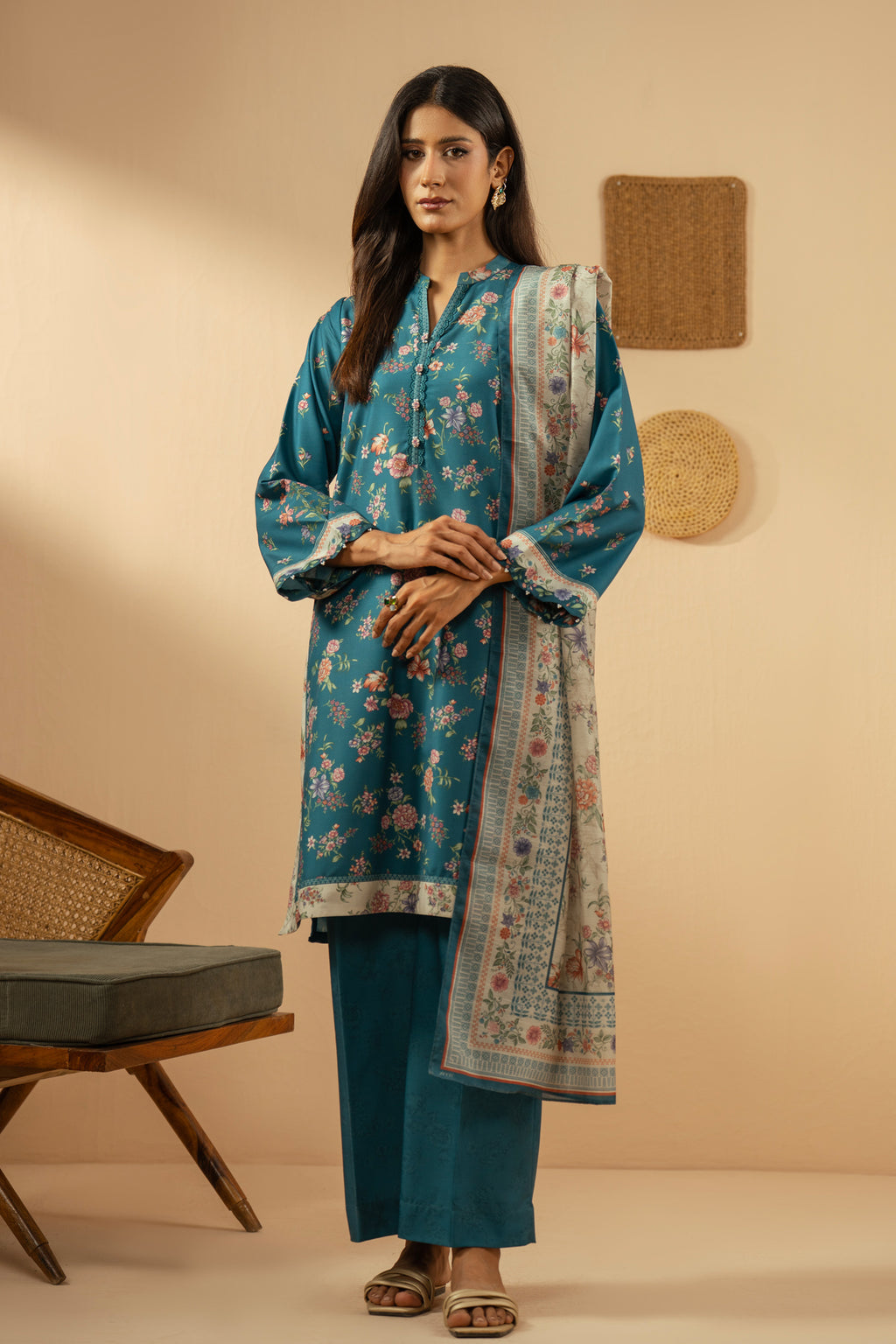 PRINTED POLY CAMBRIC STITCHED 3 PIECE SUIT