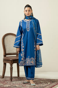 EMBROIDERED CAMBRIC STITCHED 3 PIECE SUIT