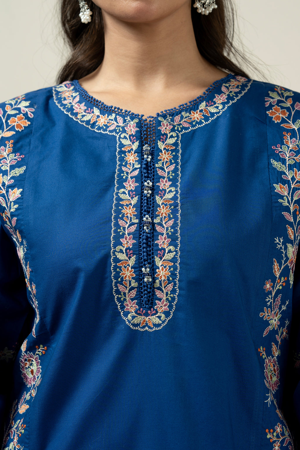 EMBROIDERED CAMBRIC STITCHED 3 PIECE SUIT