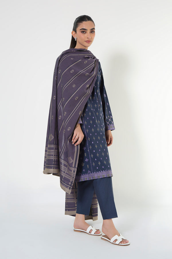 Unstitched 3 Piece Printed Jacquard Suit