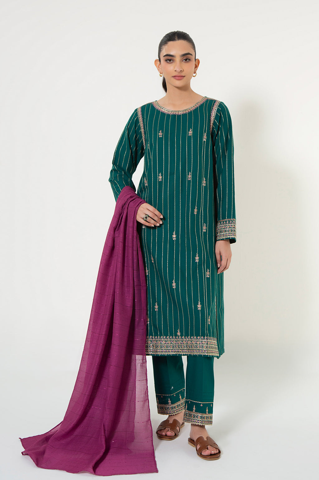 Unstitched 3 Piece Embroidered Jacquard Suit
