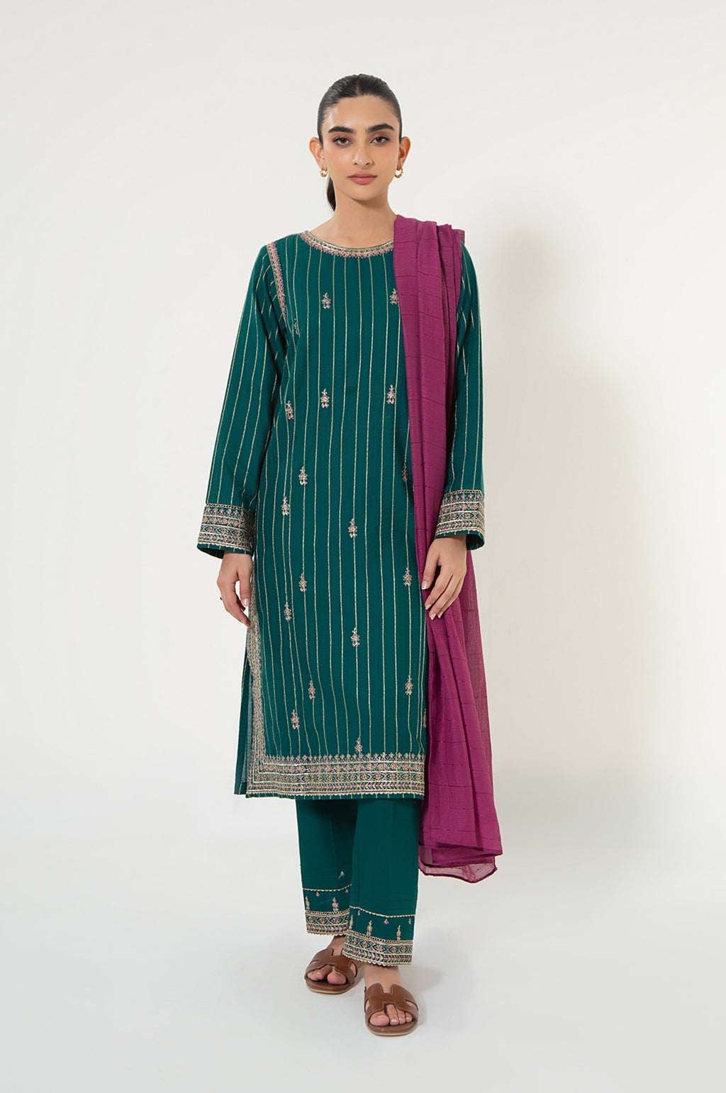 Unstitched 3 Piece Embroidered Jacquard Suit