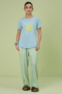 Crew Neck Half Sleeves Tee - Light Blue