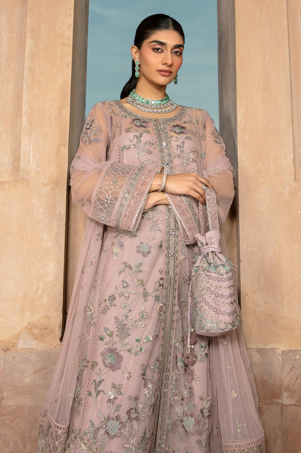 Unstitched 2 Piece Embroidered Net Suit