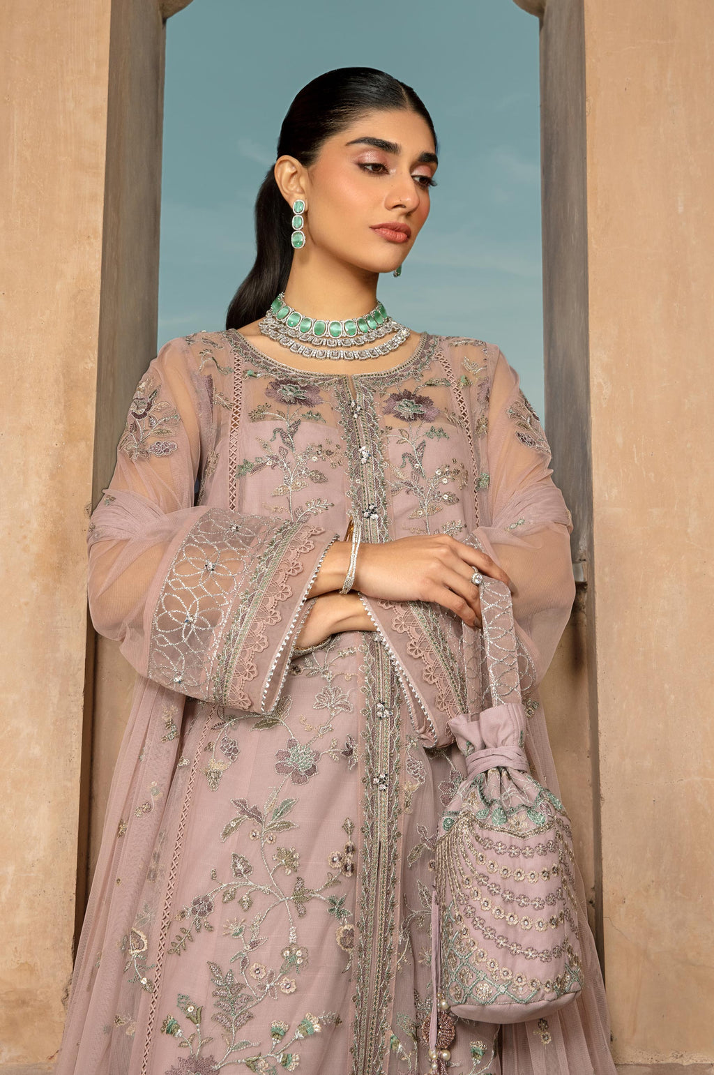 Unstitched 2 Piece Embroidered Net Suit
