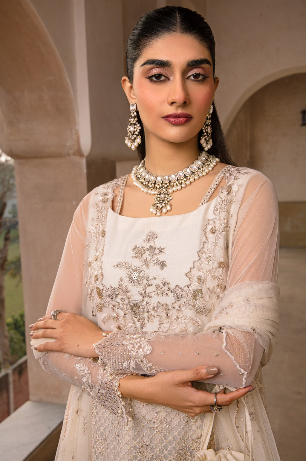 Unstitched 3 Piece Embroidered Net Suit