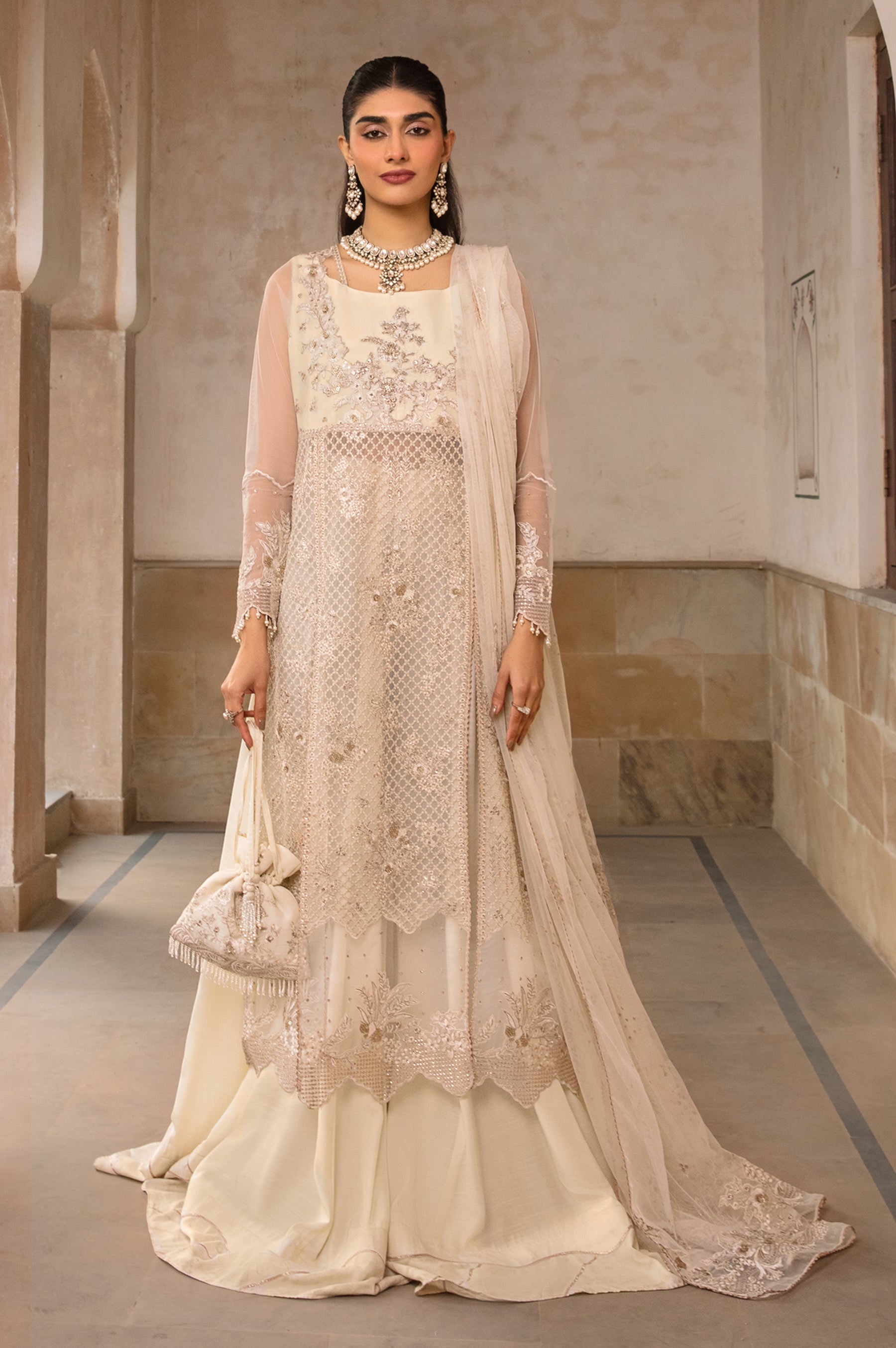 Unstitched 3 Piece Embroidered Net Suit (FACTORY E-OUTLET)