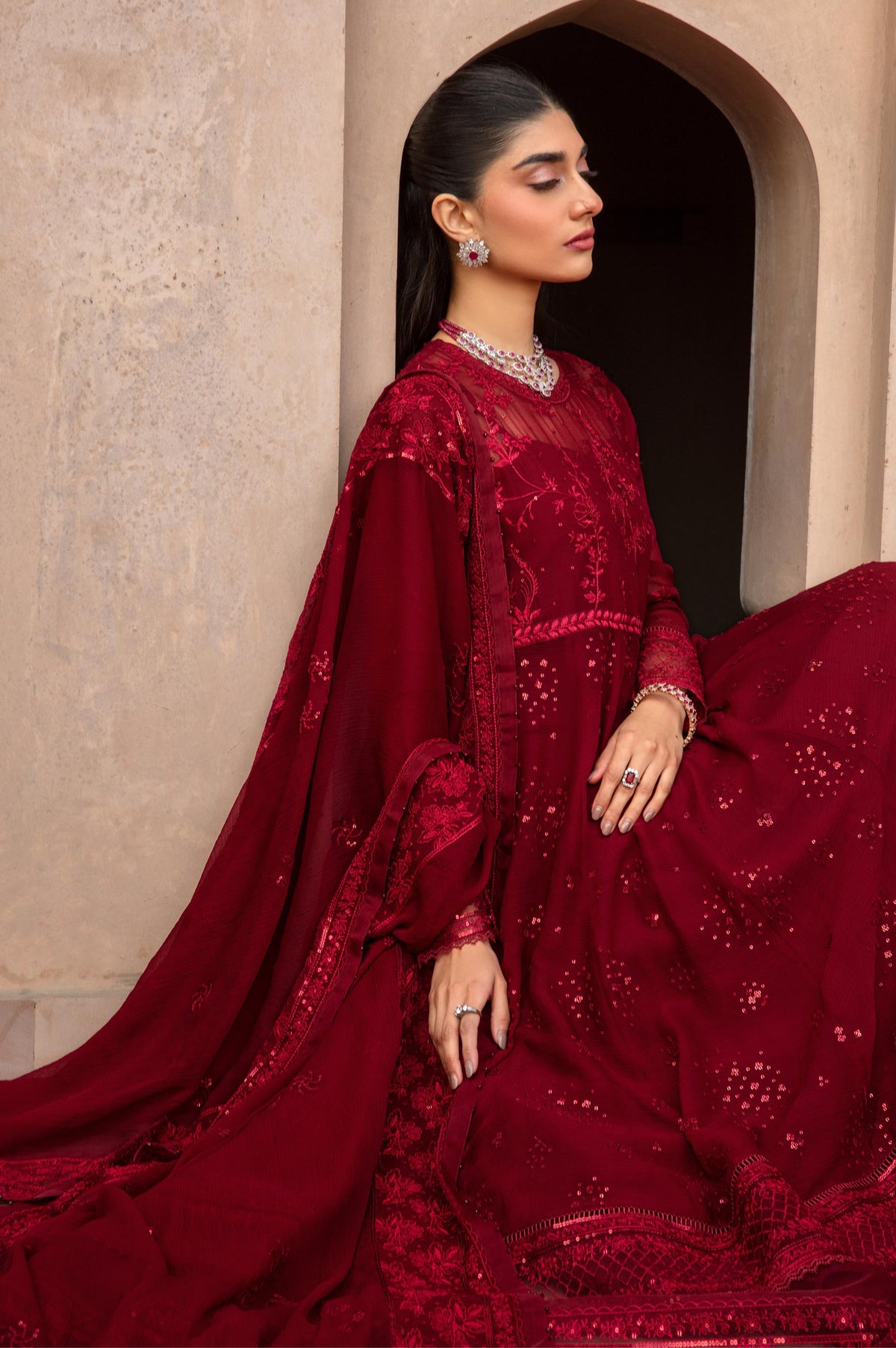 Unstitched 3 Piece Embroidered Chiffon Suit