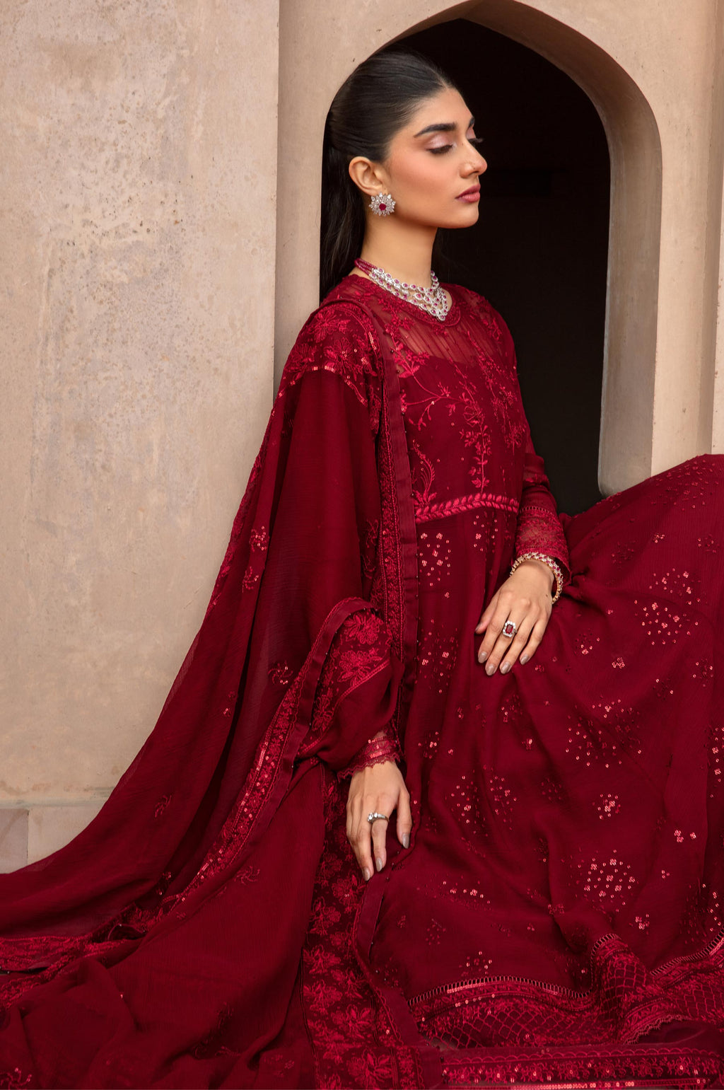 3 Piece Embroidered Chiffon Suit