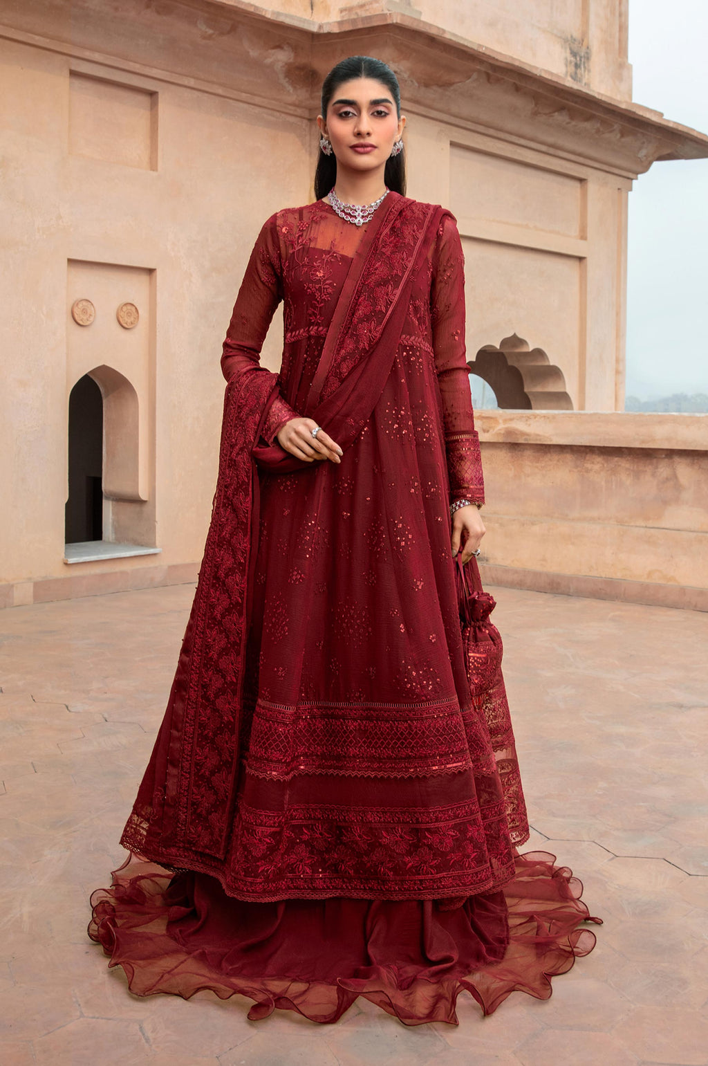 3 Piece Embroidered Chiffon Suit