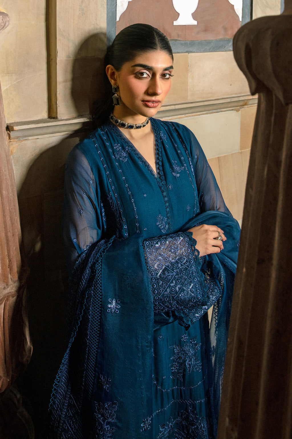 3 Piece Embroidered Chiffon Suit