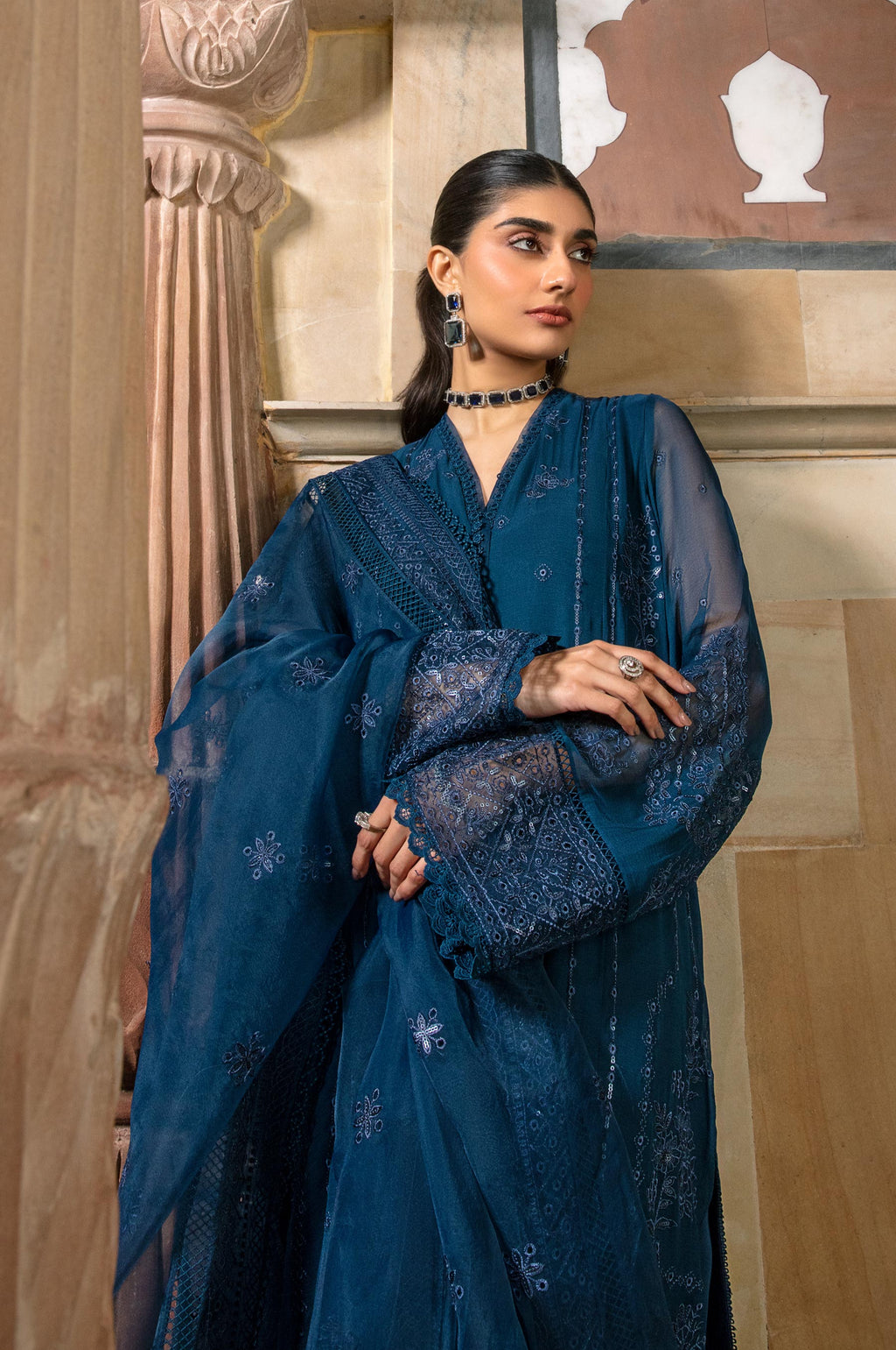 3 Piece Embroidered Chiffon Suit