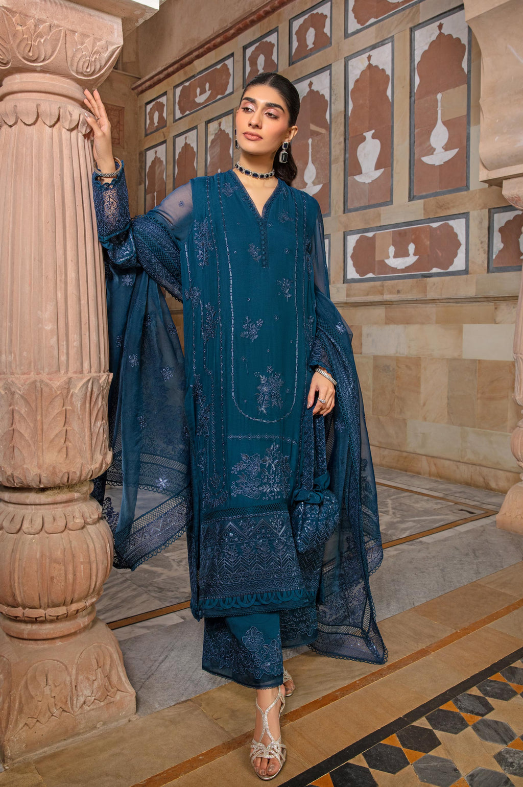 3 Piece Embroidered Chiffon Suit