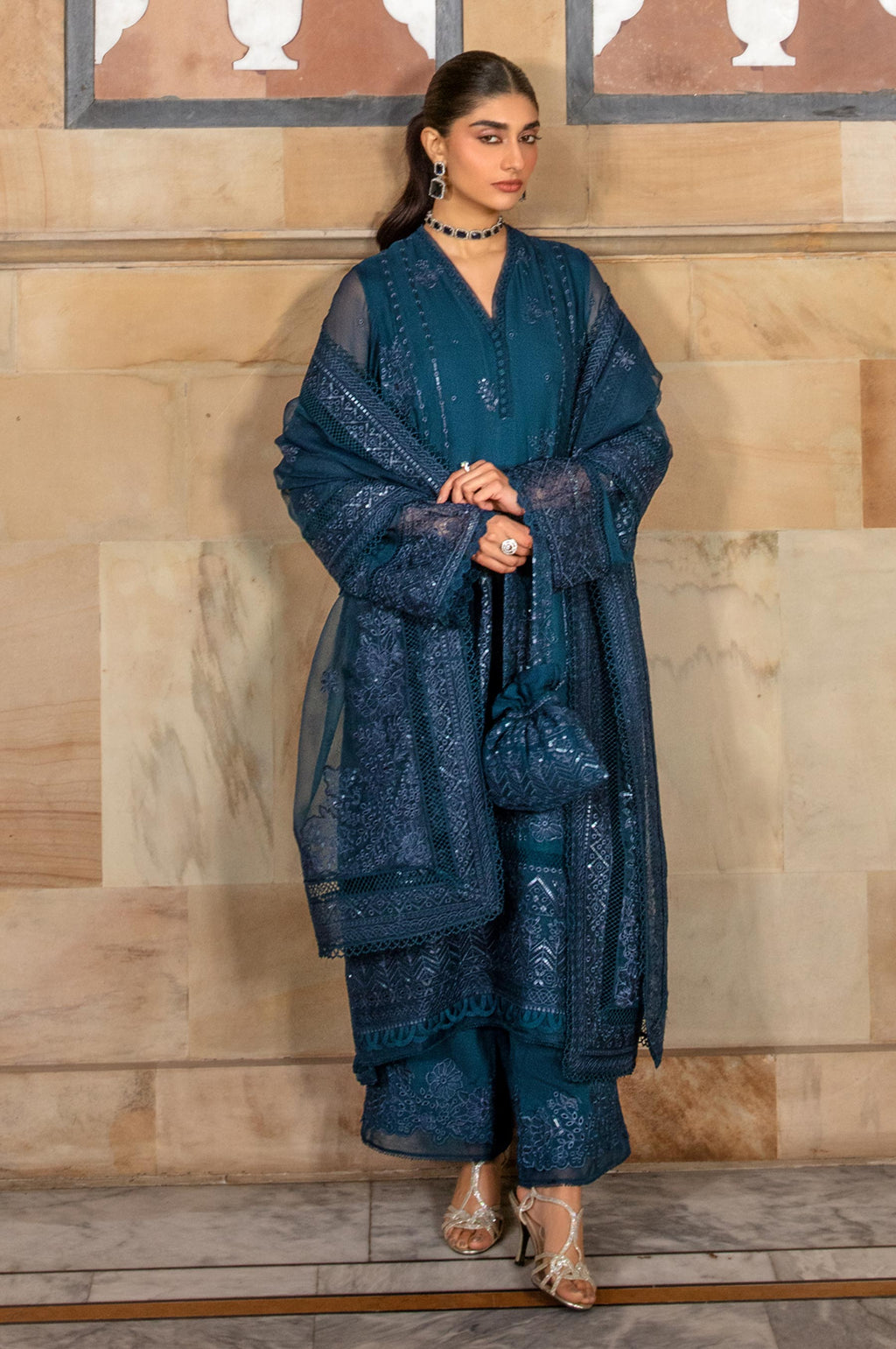 3 Piece Embroidered Chiffon Suit
