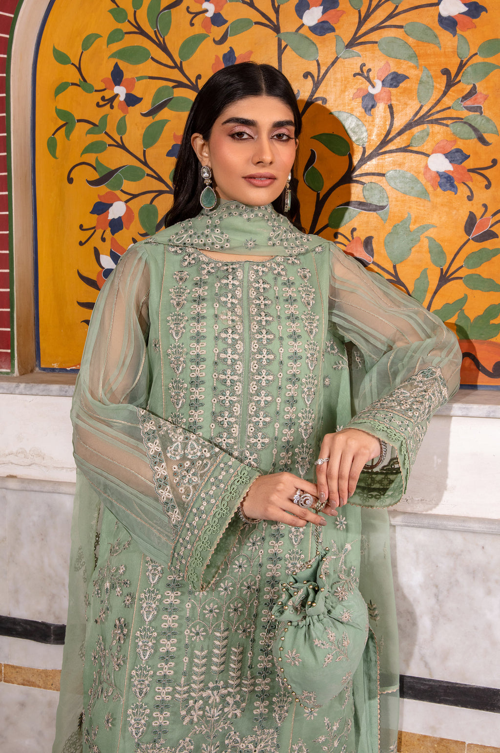 Unstitched 3 Piece Embroidered Organza Suit