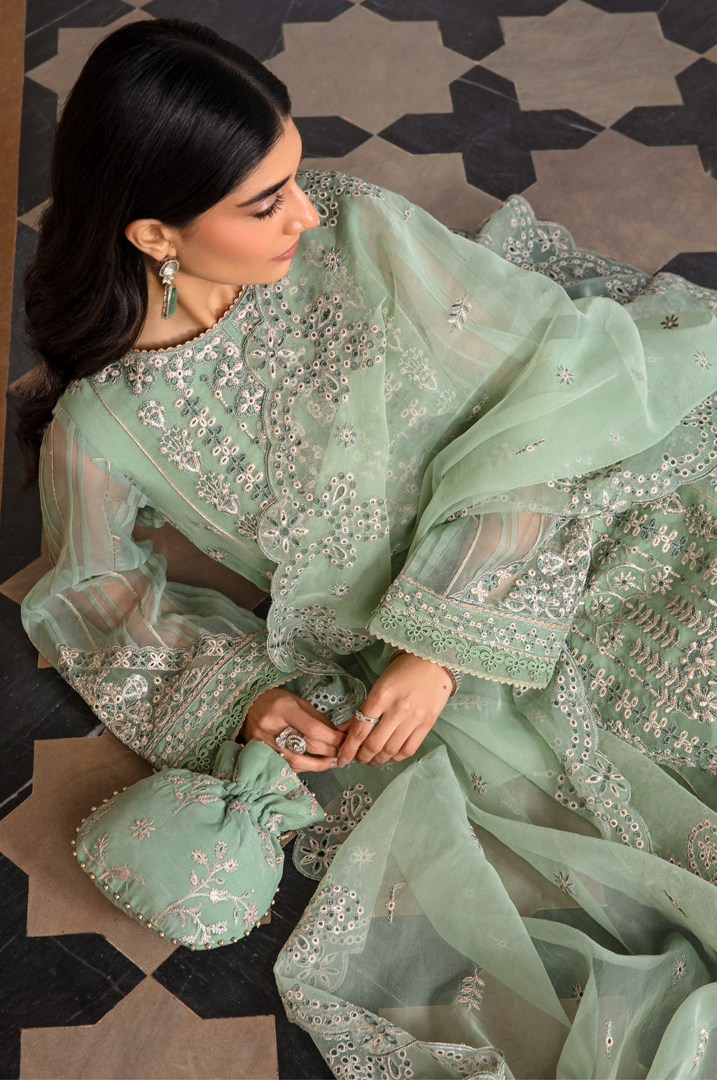 Unstitched 3 Piece Embroidered Organza Suit