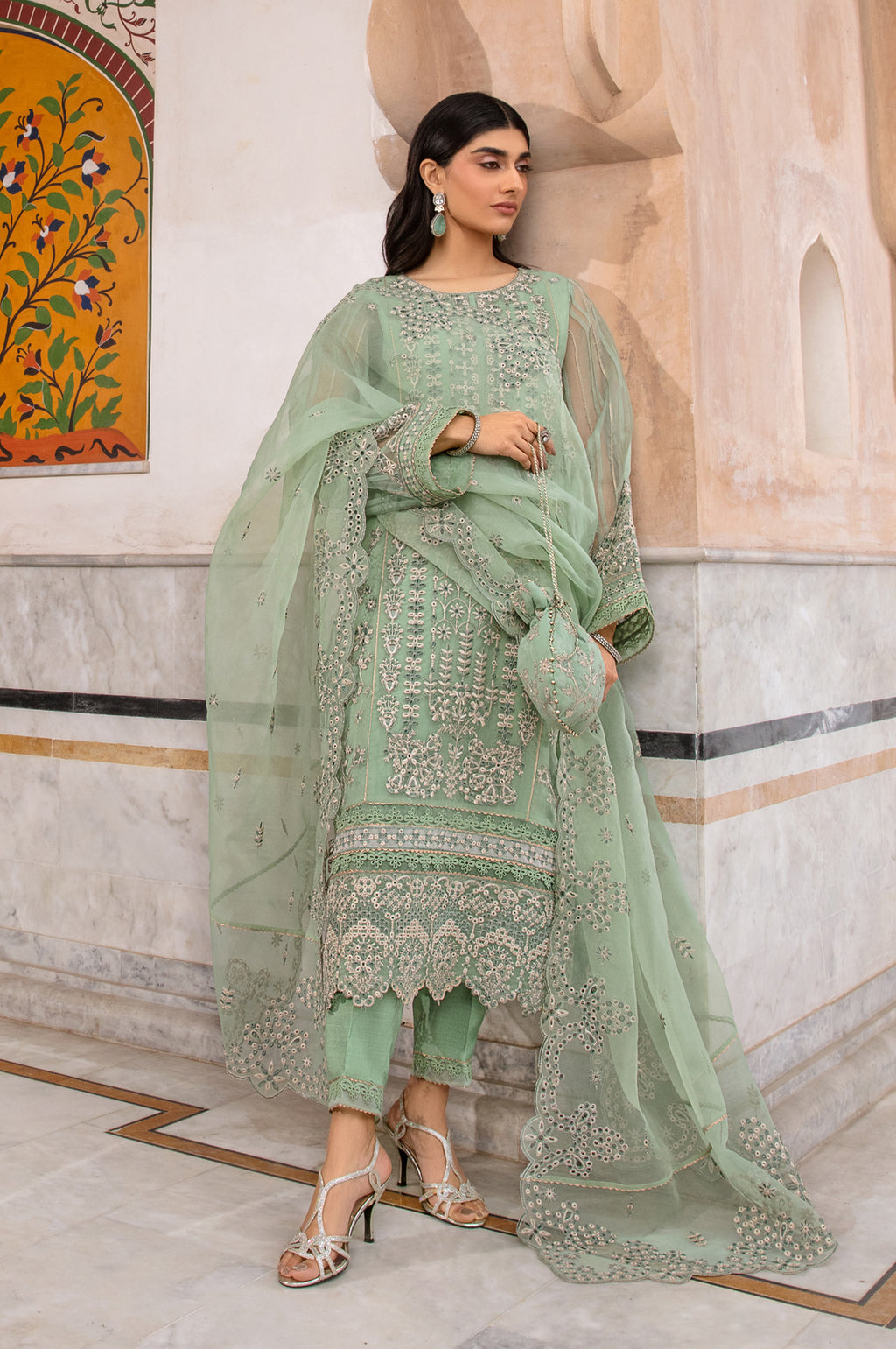 Unstitched 3 Piece Embroidered Organza Suit