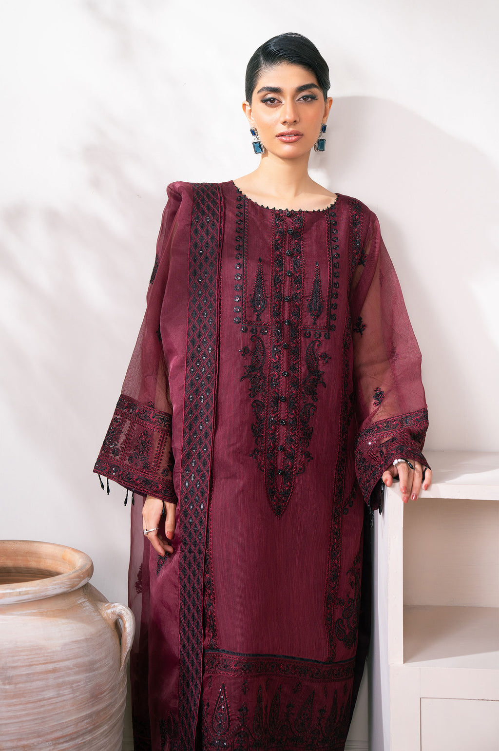Unstitched 3 Piece Embroidered Semi Formal Suit