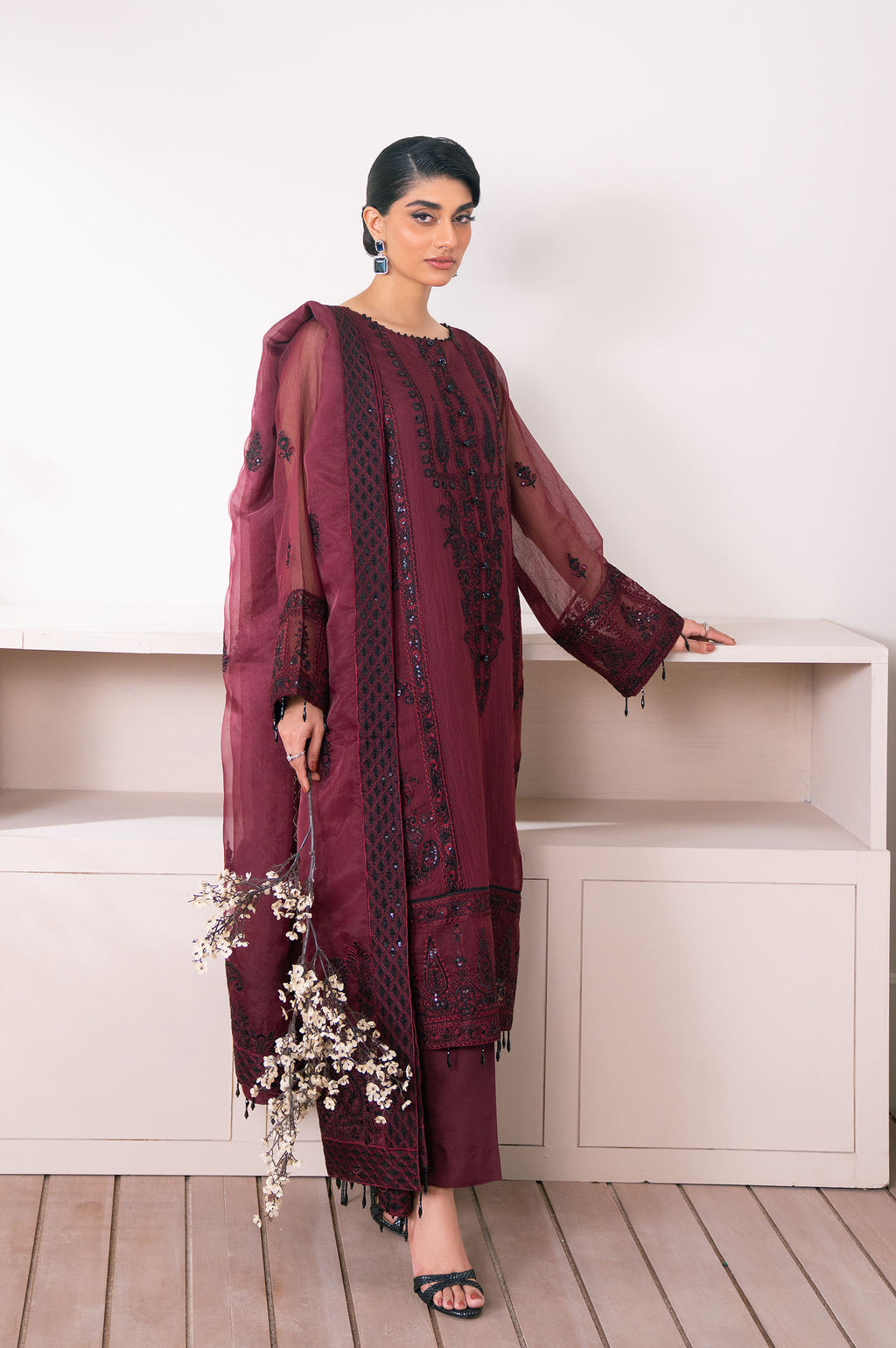 Unstitched 3 Piece Embroidered Semi Formal Suit