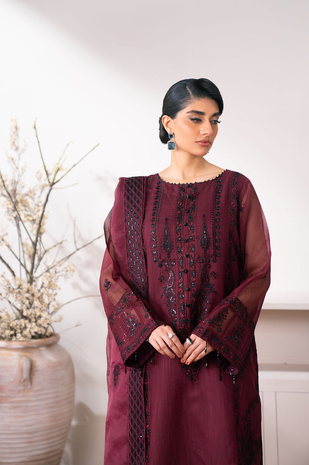 Unstitched 3 Piece Embroidered Semi Formal Suit