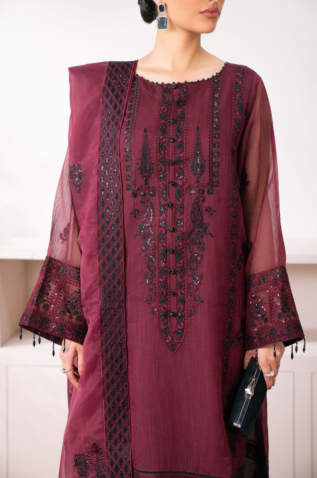 Unstitched 3 Piece Embroidered Semi Formal Suit