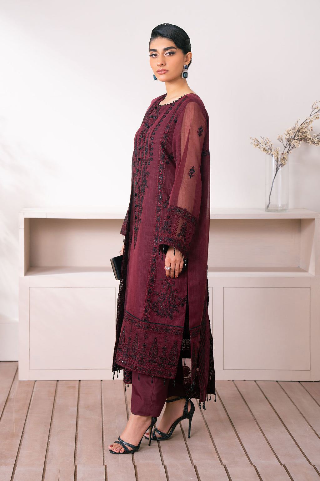Unstitched 3 Piece Embroidered Semi Formal Suit