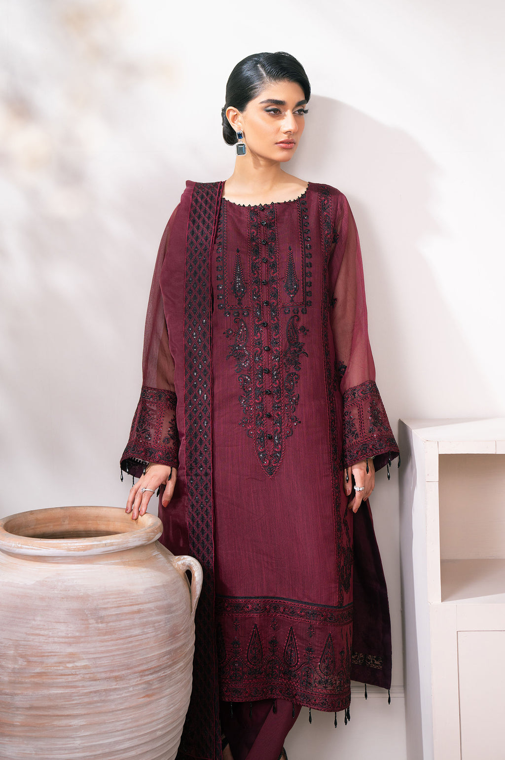 Unstitched 3 Piece Embroidered Semi Formal Suit