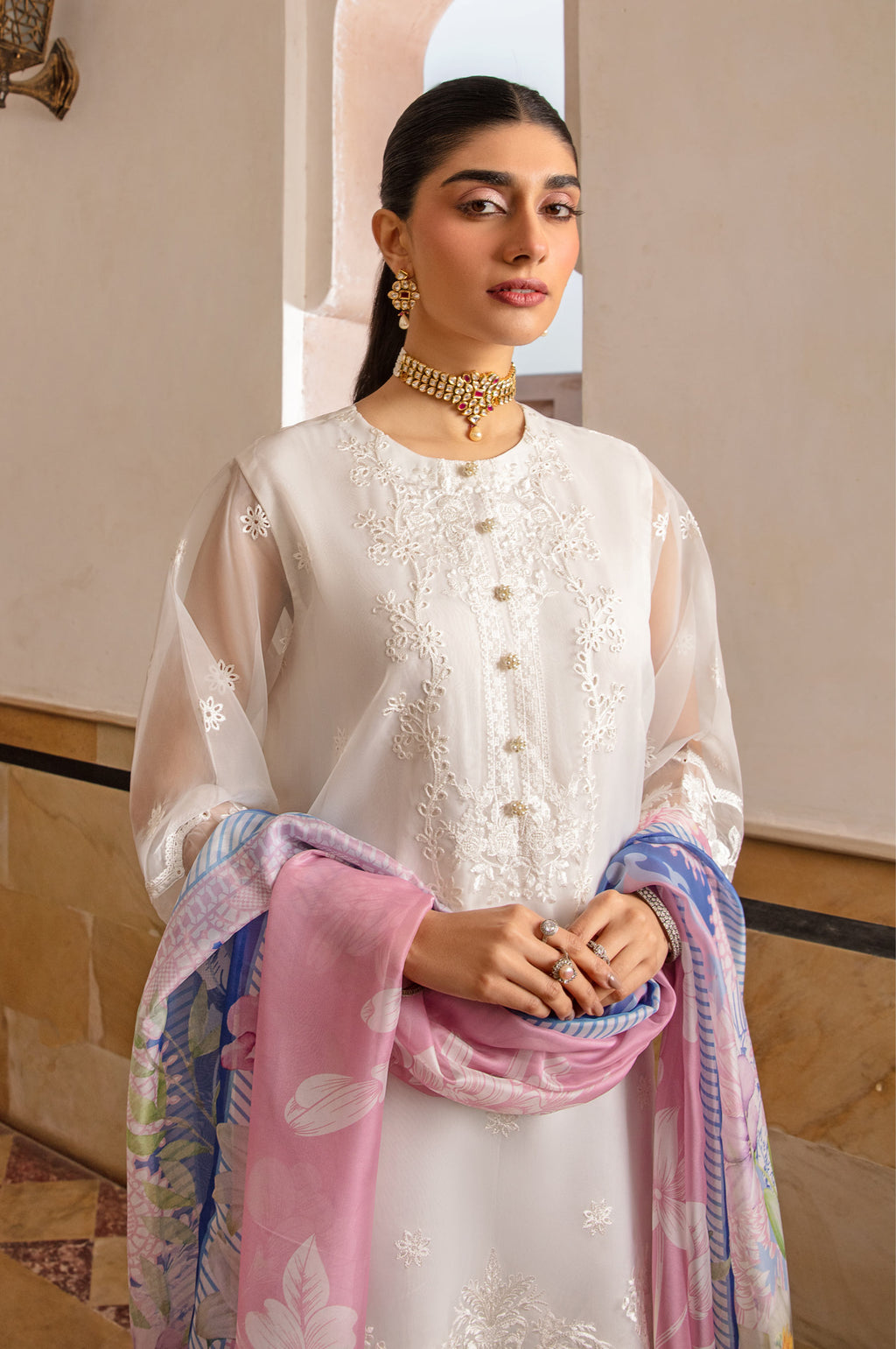 Unstitched 3 Piece Embroidered Organza Suit