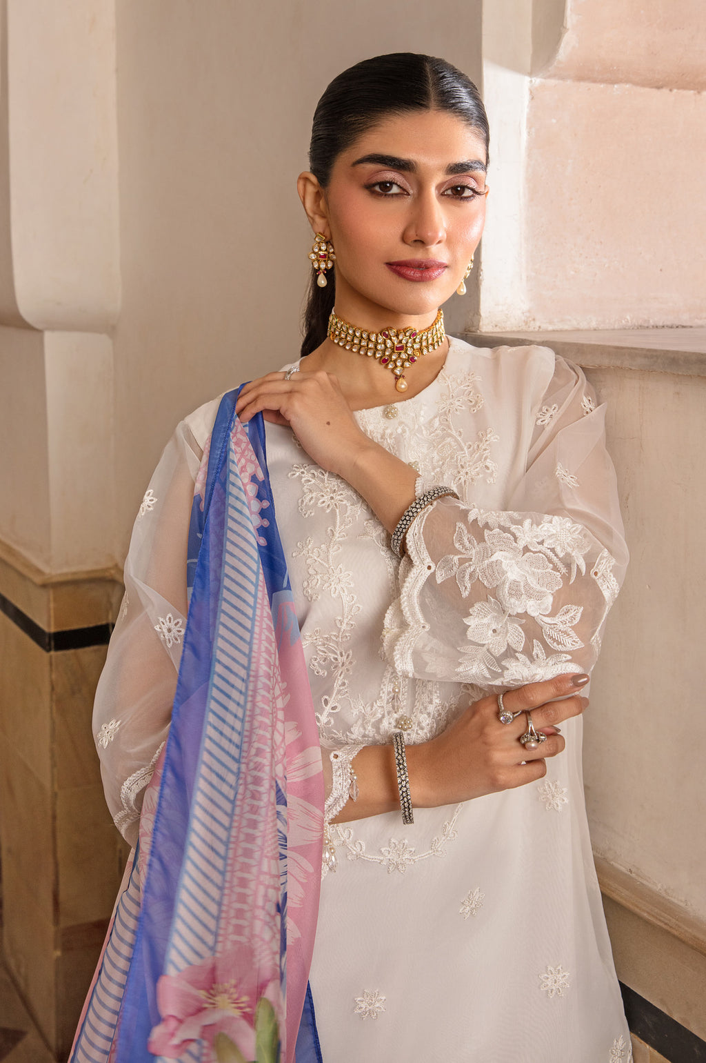 Unstitched 3 Piece Embroidered Organza Suit