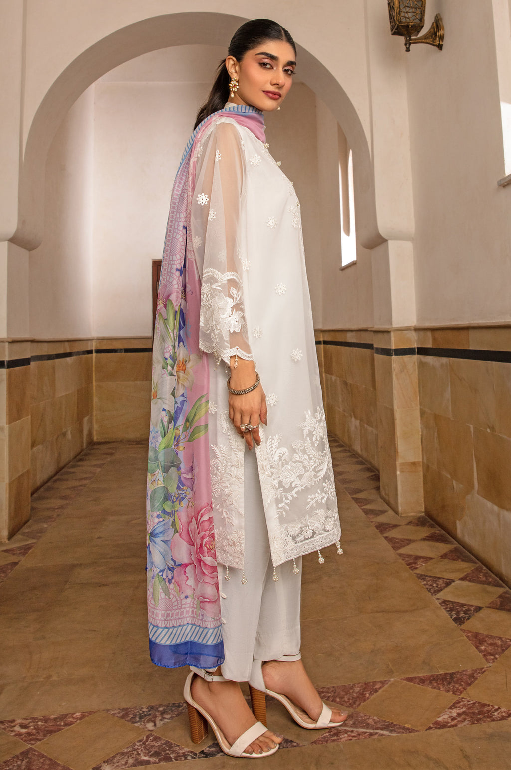 Unstitched 3 Piece Embroidered Organza Suit