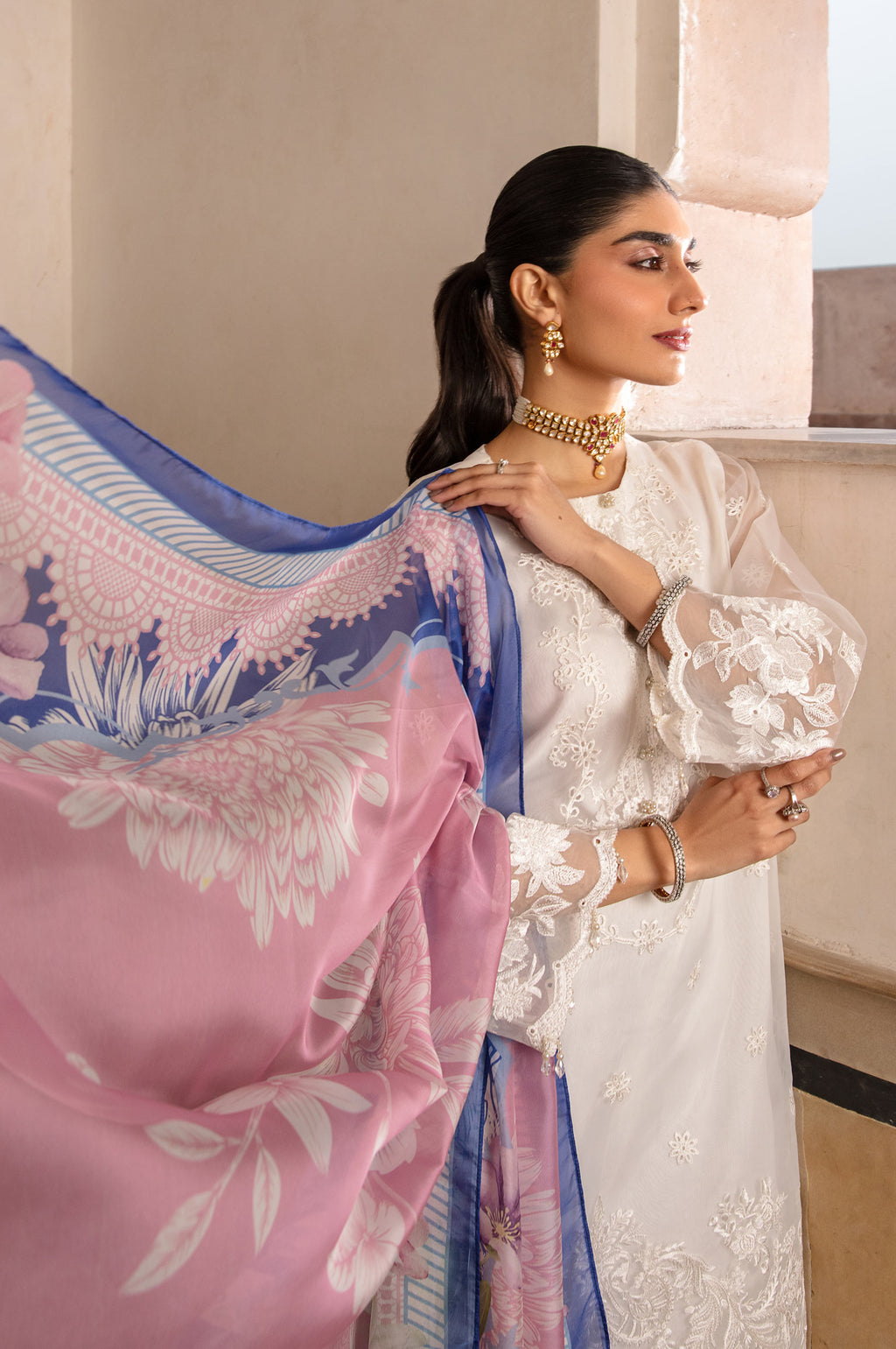 Unstitched 3 Piece Embroidered Organza Suit