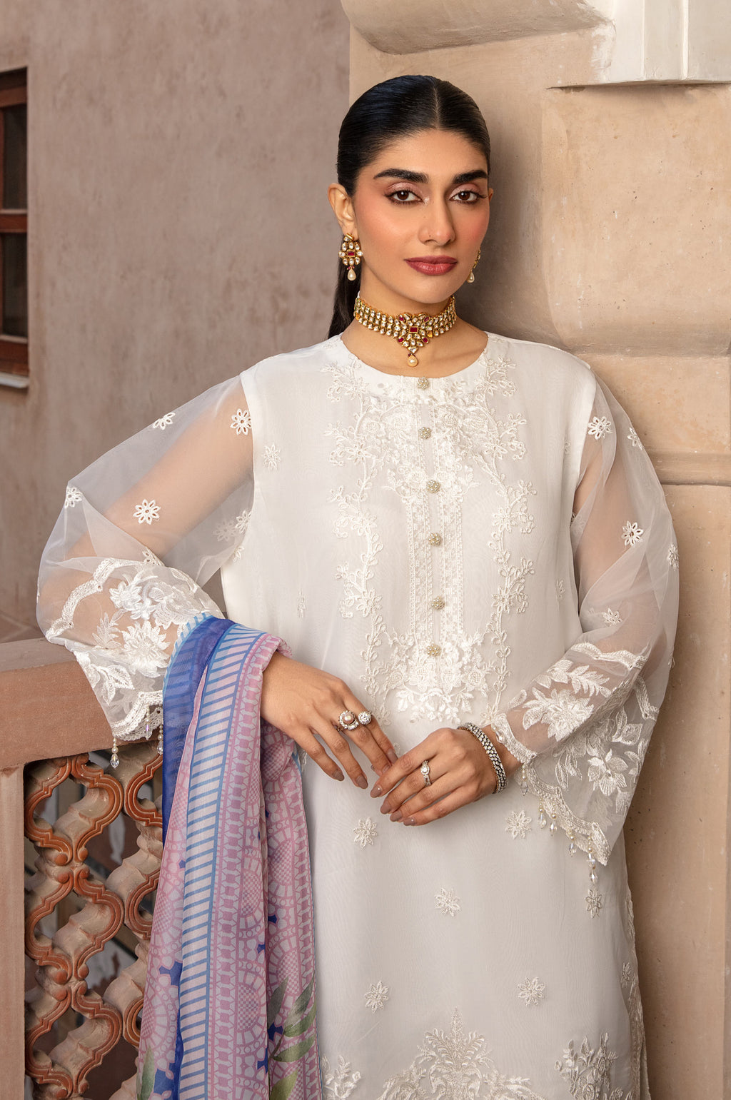 Unstitched 3 Piece Embroidered Organza Suit