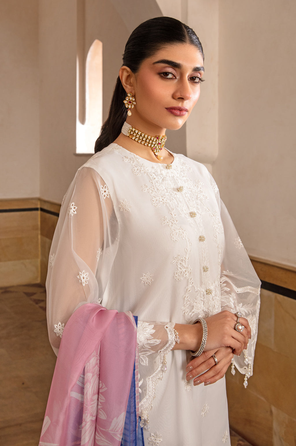 Unstitched 3 Piece Embroidered Organza Suit