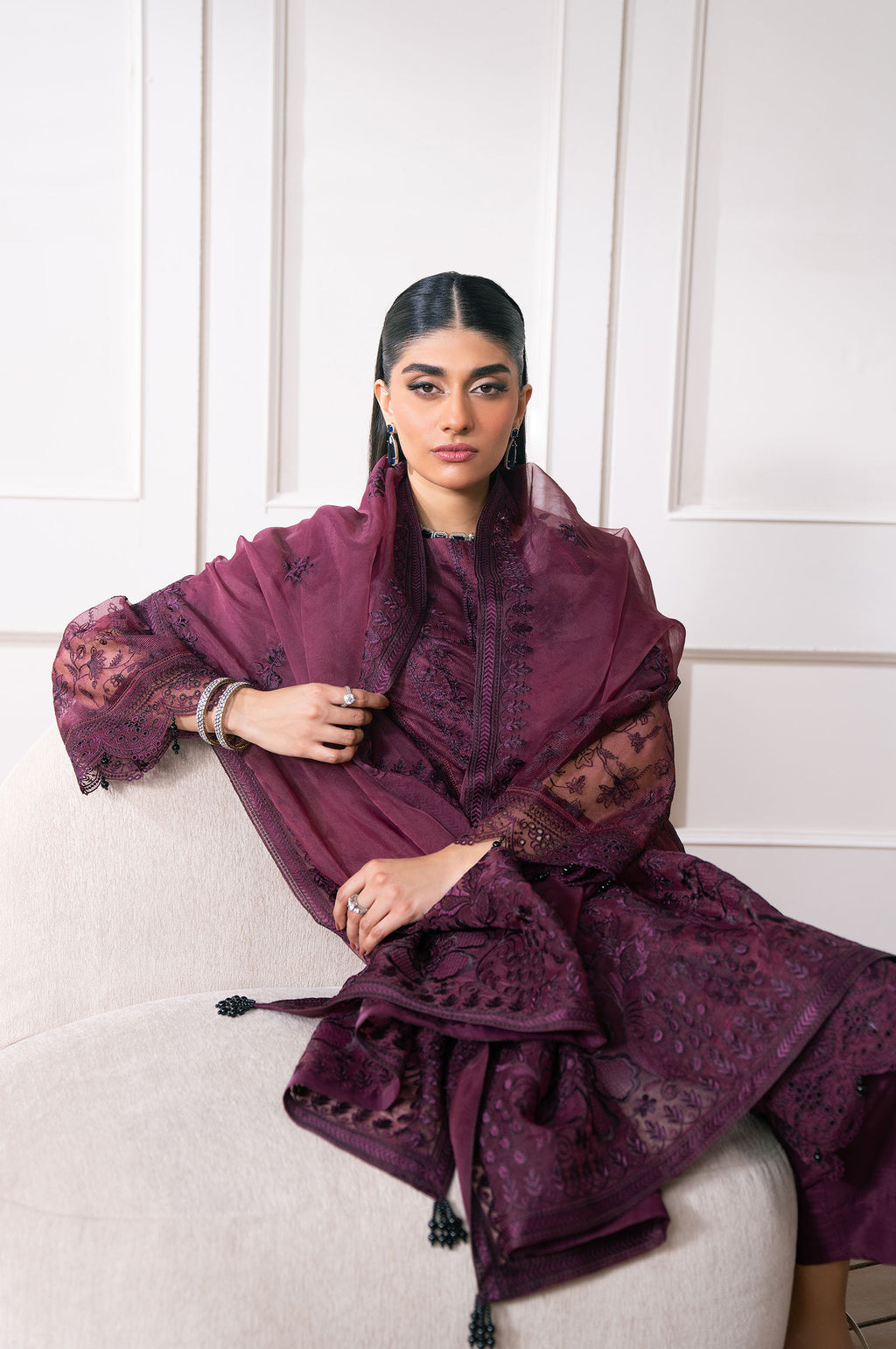 Unstitched 3 Piece Embroidered Semi Formal Suit